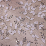 Broderie de lux tip dantela pietre pretioase, perle si design floral  C48 - Alb.