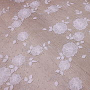 Broderie de lux tip dantela cu flori 3D, cristale si perle  cusute manual   C52 - Alb.