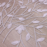 Broderie de lux tip dantela cu aplicatii 3D si perle cusute manual C53 - Alb.