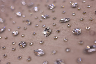 Broderie de lux tip dantela cu pietre pretioase aplicate manual  C54 - Alb