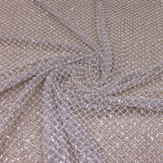 Broderie tip dantela cu perle/margele si paiete M4 - Alb.
