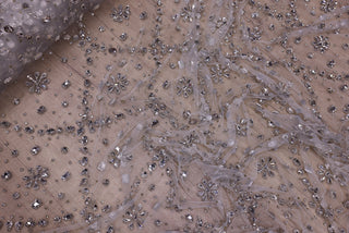 Broderie de lux tip dantela pietre pretioase C56 - Alb