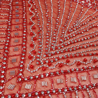 Broderie de lux tip dantela cu strasuri/pietre pretioase A3 - Rosu