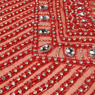 Broderie de lux tip dantela cu strasuri/pietre pretioase A3 - Rosu