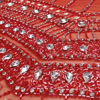 Broderie de lux tip dantela cu strasuri/pietre pretioase A3 - Rosu