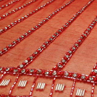 Broderie de lux tip dantela cu strasuri/pietre pretioase A3 - Rosu