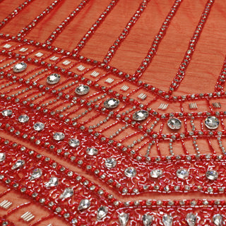 Broderie de lux tip dantela cu strasuri/pietre pretioase A3 - Rosu