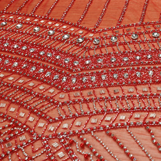 Broderie de lux tip dantela cu strasuri/pietre pretioase A3 - Rosu