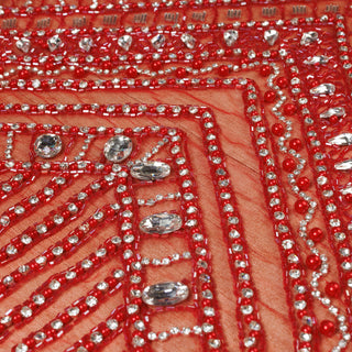Broderie de lux tip dantela cu strasuri/pietre pretioase A3 - Rosu