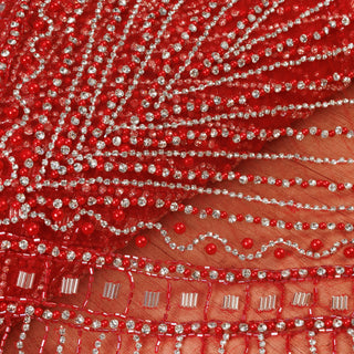 Broderie de lux tip dantela cu strasuri/pietre pretioase A3 - Rosu