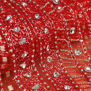 Broderie de lux tip dantela cu strasuri/pietre pretioase A3 - Rosu