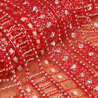 Broderie de lux tip dantela cu strasuri/pietre pretioase A3 - Rosu