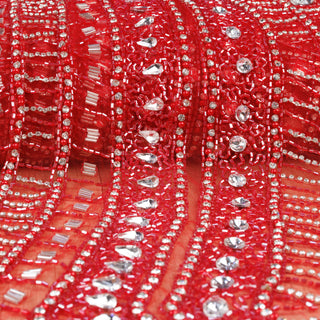 Broderie de lux tip dantela cu strasuri/pietre pretioase A3 - Rosu