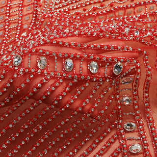 Broderie de lux tip dantela cu strasuri/pietre pretioase A3 - Rosu