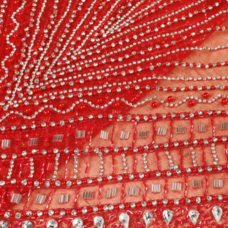 Broderie de lux tip dantela cu strasuri/pietre pretioase A3 - Rosu