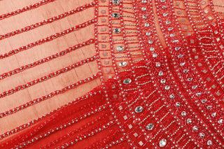 Broderie de lux tip dantela cu strasuri/pietre pretioase A3 - Rosu