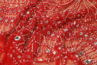 Broderie de lux tip dantela cu strasuri/pietre pretioase A3 - Rosu