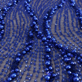 Broderie tip dantela cu perle A1 - albastru regal
