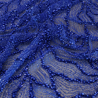 Broderie tip dantela cu perle A1 - albastru regal