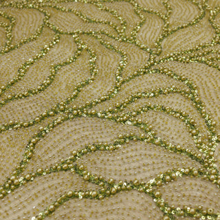 Broderie tip dantela cu perle A1 - verde oliv deschis