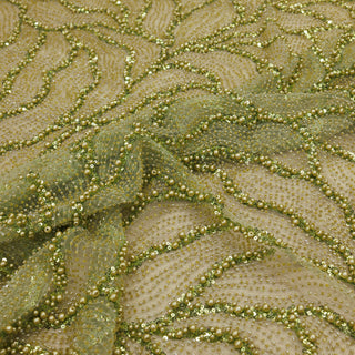 Broderie tip dantela cu perle A1 - verde oliv deschis