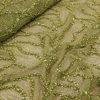 Broderie tip dantela cu perle A1 - verde oliv deschis