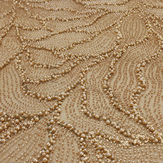 Broderie tip dantela cu perle A1 - bej auriu