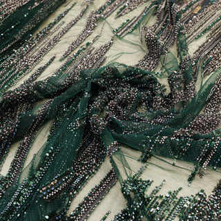 Broderie de lux tip brocart cu margele si paiete aplicate manual A78 - Verde