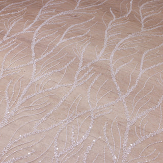 Broderie tip dantela cu perle/margele si paiete M9 - Alb.