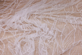 Broderie tip dantela cu perle/margele si paiete M9 - Alb.