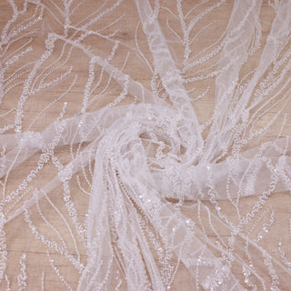 Broderie tip dantela cu perle/margele si paiete M9 - Alb.