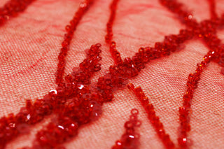 Broderie tip dantela cu perle/margele si paiete M9 - Rosu