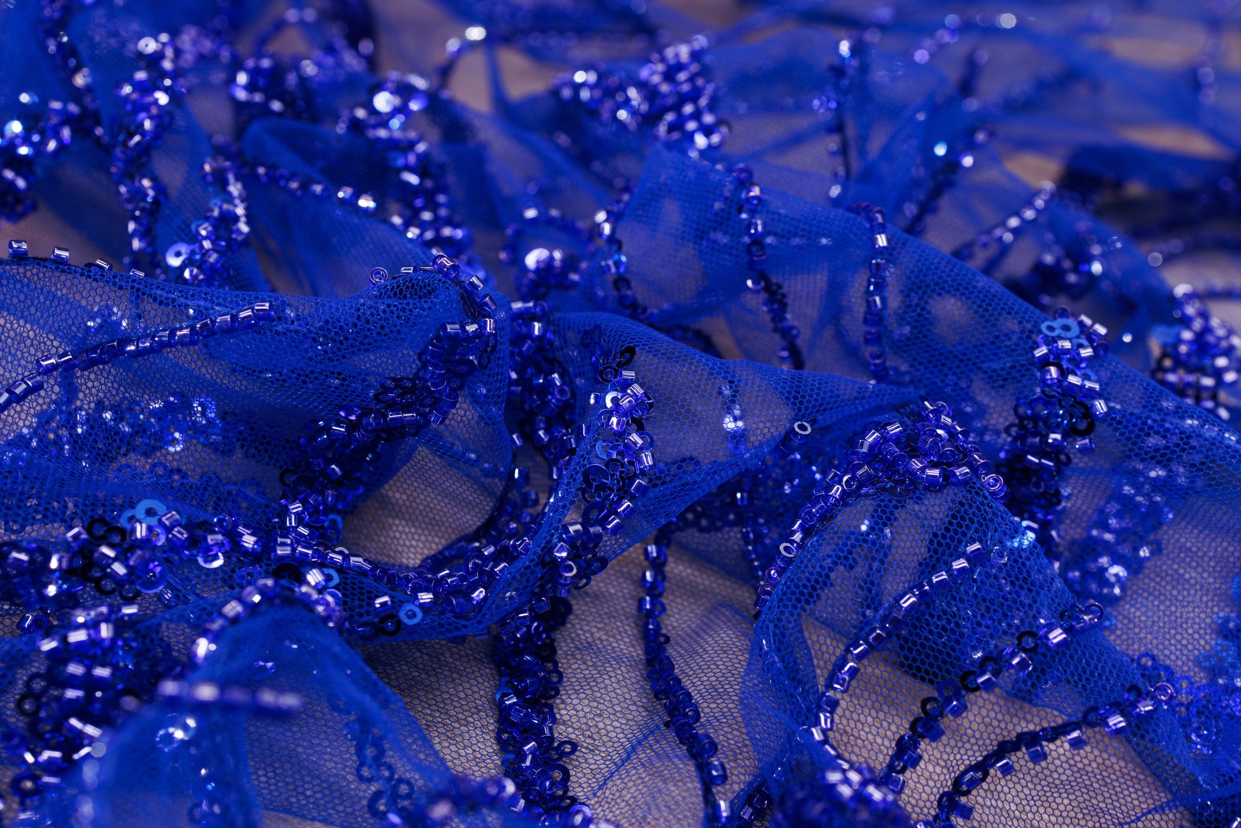 Broderie tip dantela cu perle/margele si paiete M9 - Albastru