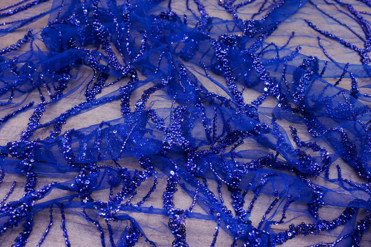 Broderie tip dantela cu perle/margele si paiete M9 - Albastru