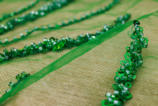 Broderie tip dantela cu perle/margele si paiete M9 - Verde