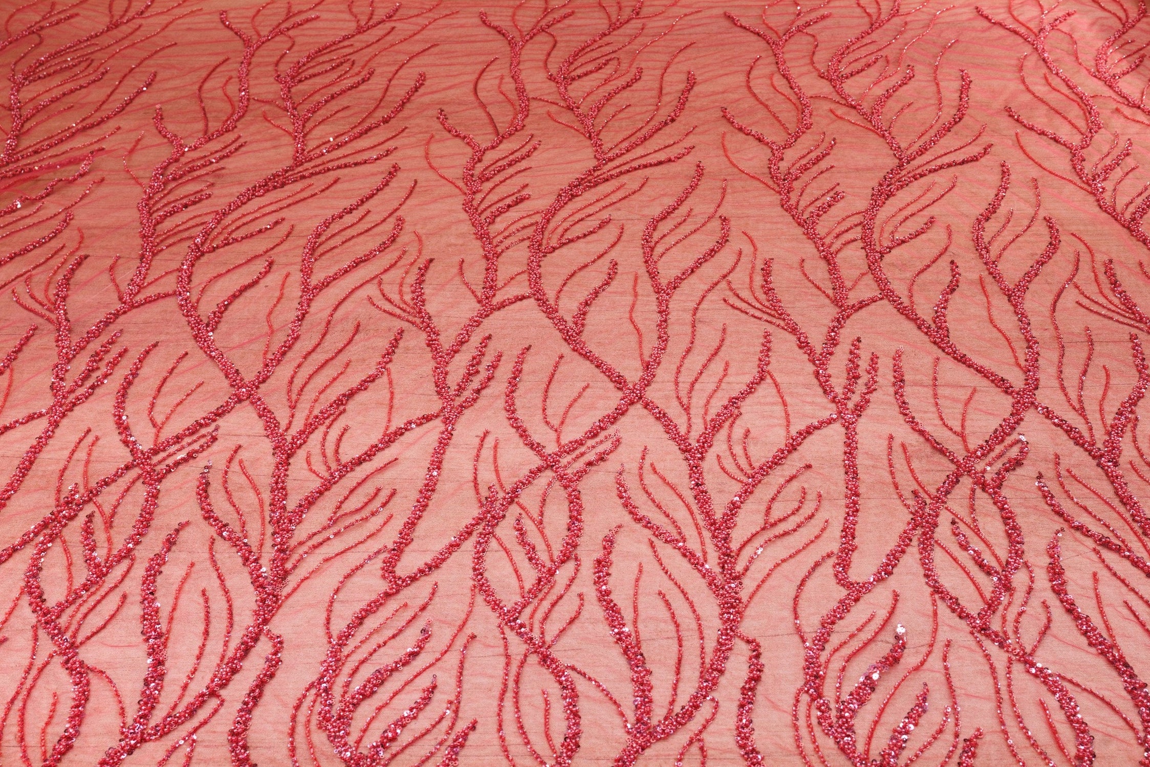 Broderie tip dantela cu perle/margele si paiete - Roz M9