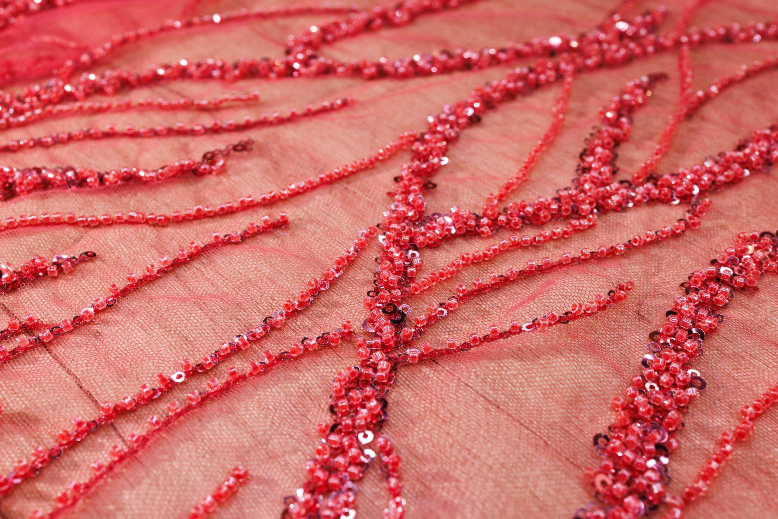 Broderie tip dantela cu perle/margele si paiete M9 - Roz