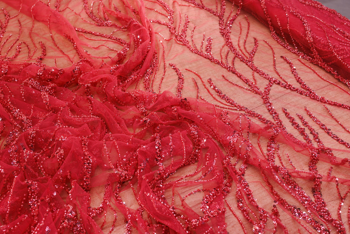 Broderie tip dantela cu perle/margele si paiete M9 - Roz