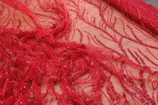 Broderie tip dantela cu perle/margele si paiete M9 - Roz