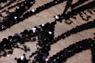 Broderie tip dantela cu perle/margele si paiete A31 - Negru