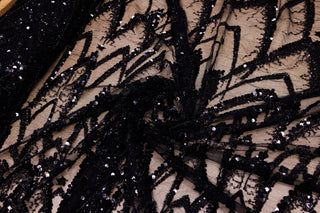 Broderie tip dantela cu perle/margele si paiete A31 - Negru
