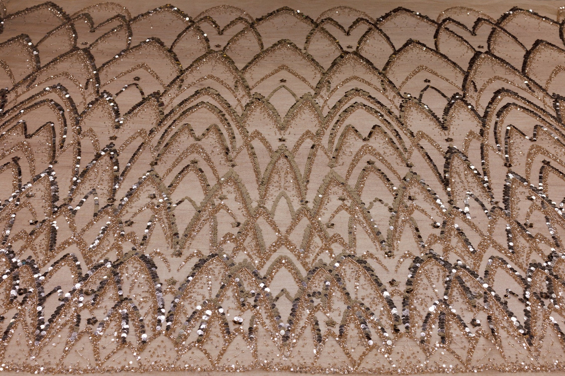 Broderie tip dantela cu perle/margele si paiete A31 - Auriu