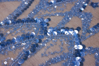 Broderie tip dantela cu perle/margele si paiete A31 - Bleu.