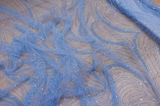 Broderie tip dantela cu perle/margele si paiete A33 - Bleu.