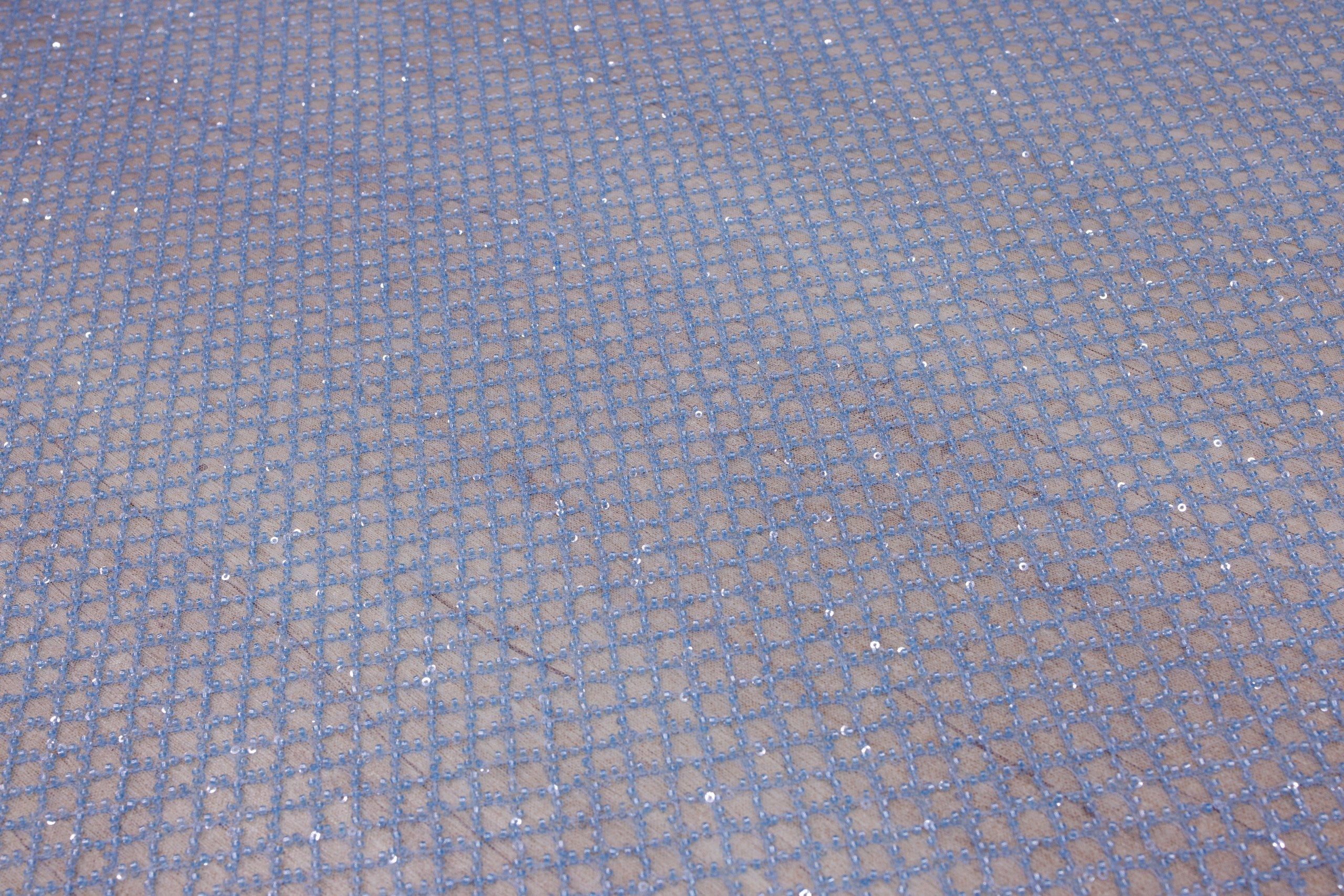 Broderie tip dantela cu margele si paiete A34 - Bleu.