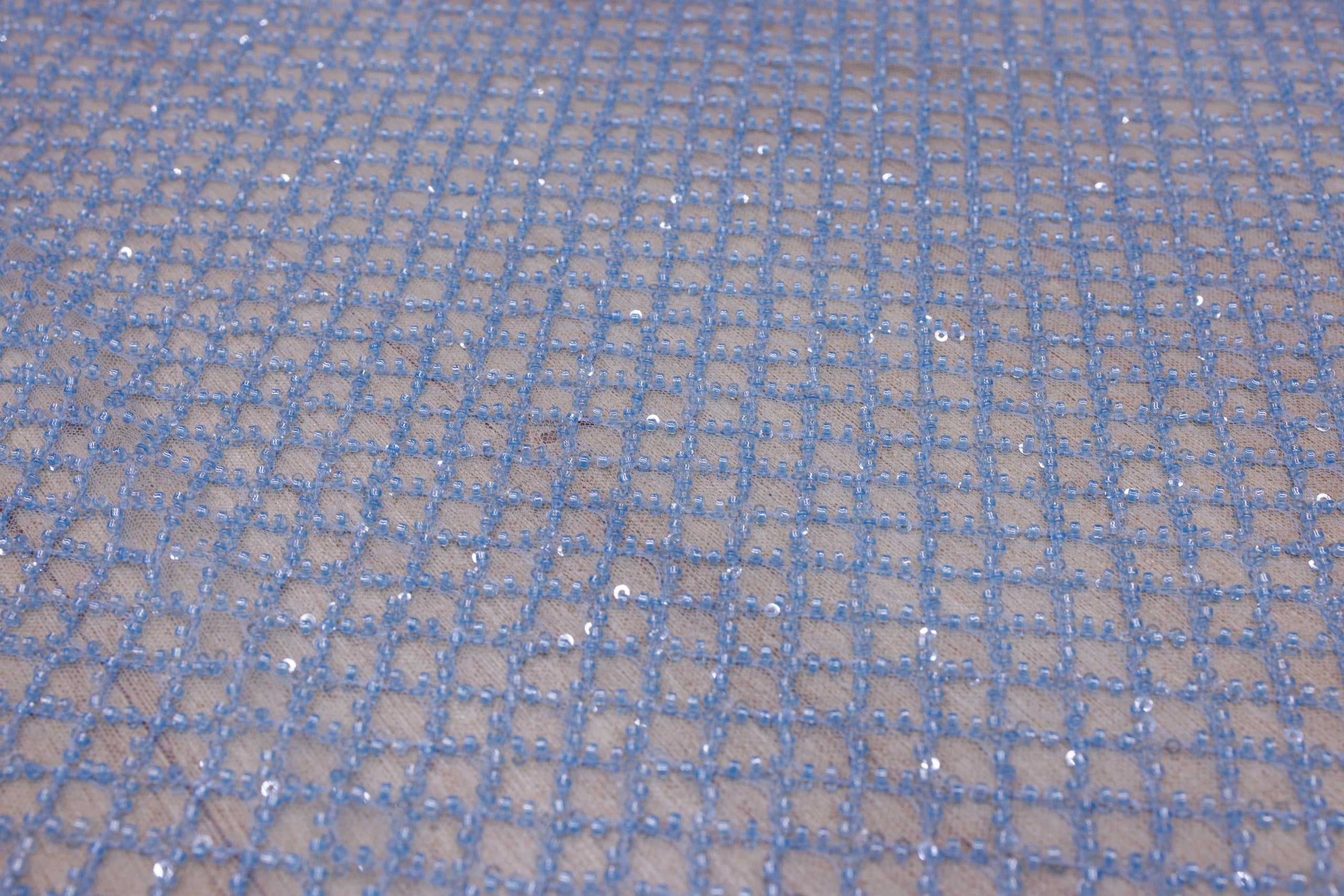 Broderie tip dantela cu margele si paiete A34 - Bleu.