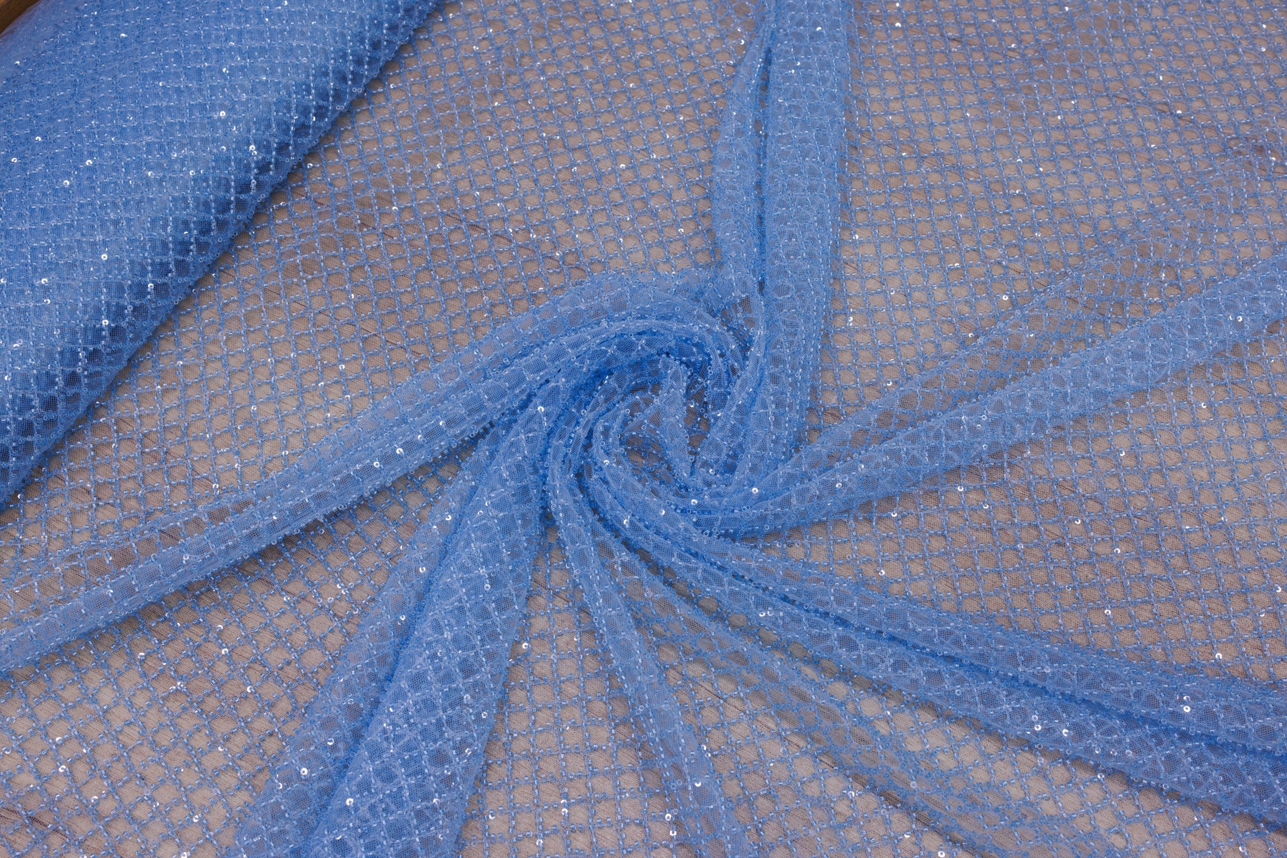 Broderie tip dantela cu margele si paiete A34 - Bleu.