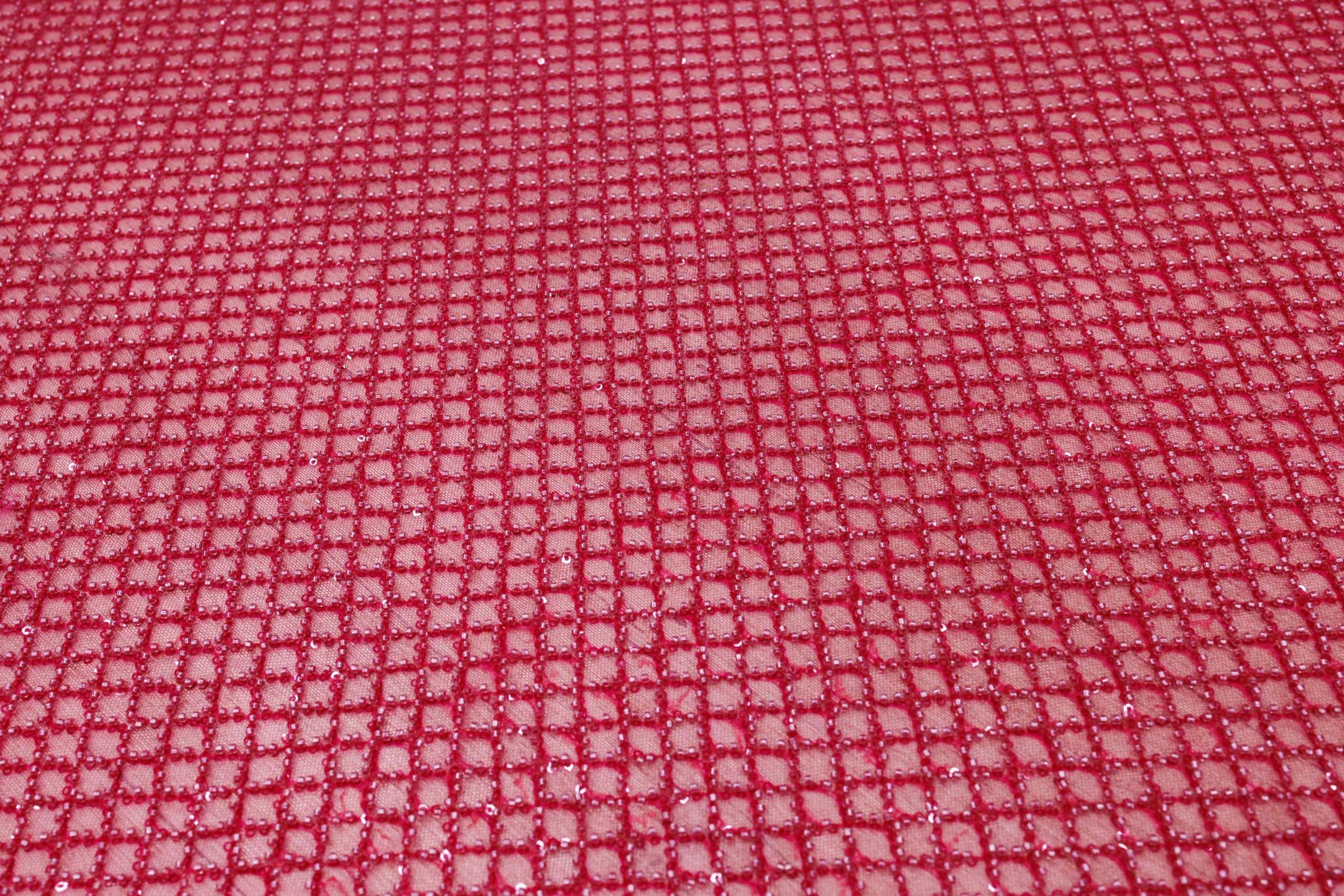 Broderie tip dantela cu margele si paiete A34 - Roz Fucsia