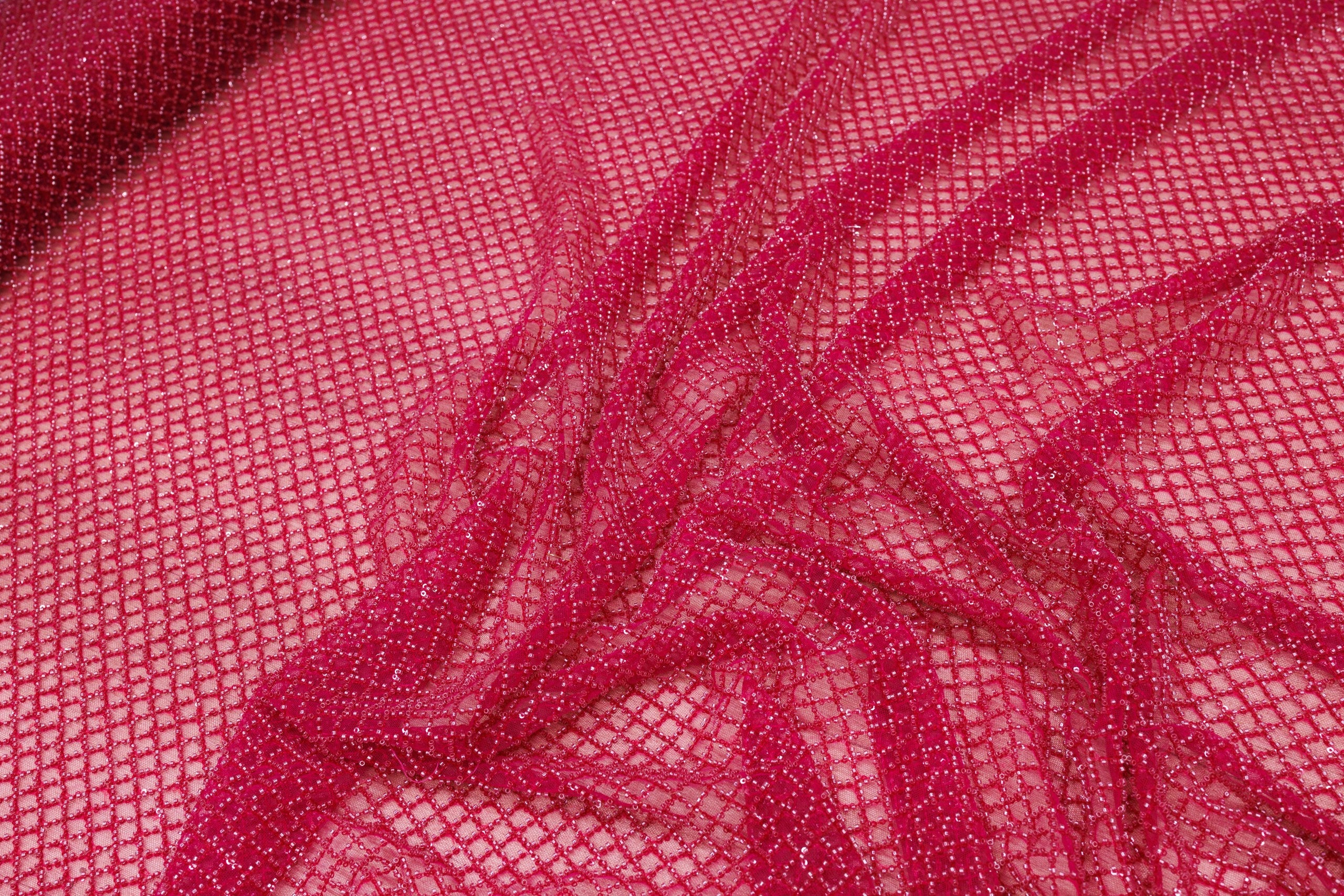 Broderie tip dantela cu margele si paiete A34 - Roz Fucsia