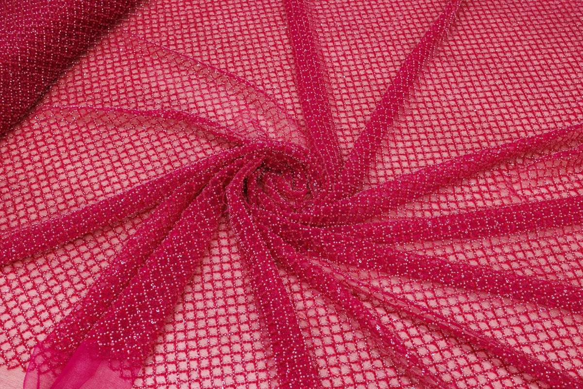 Broderie tip dantela cu margele si paiete A34 - Roz Fucsia
